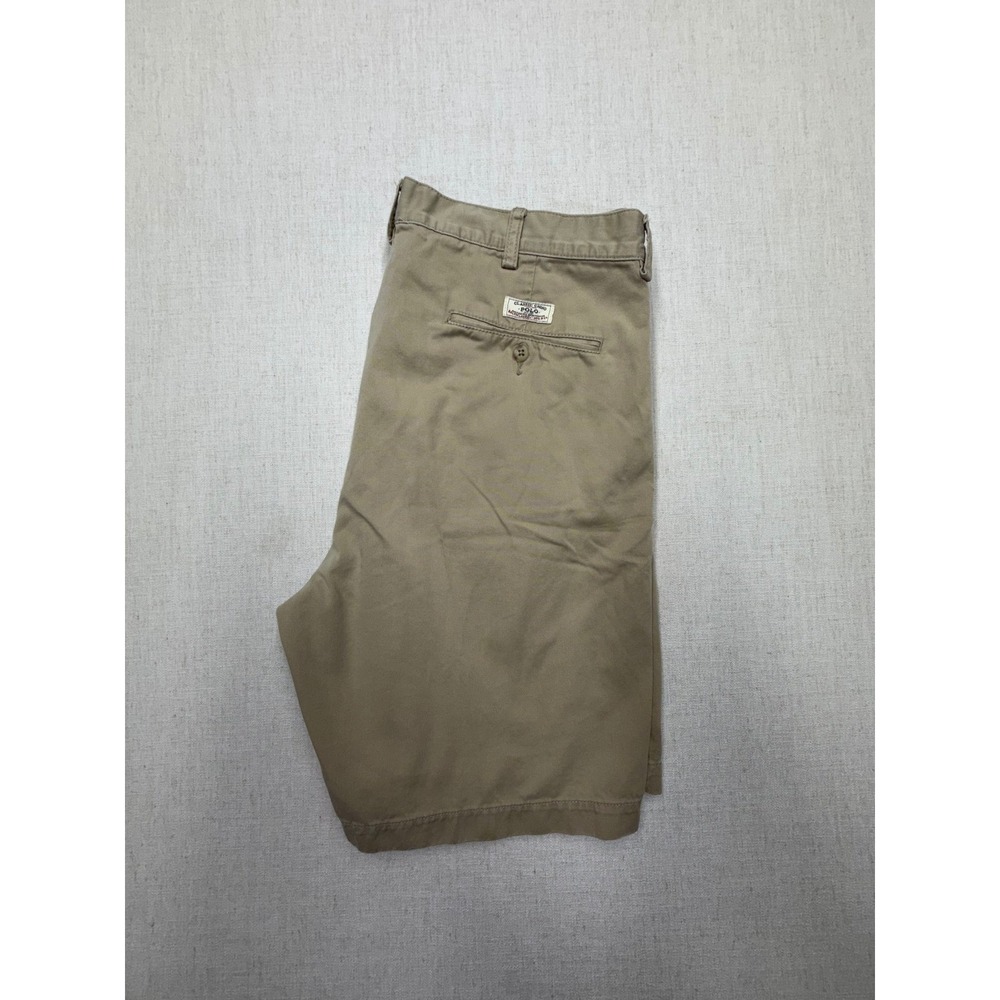 Polo Ralph Lauren Tyler Short Mens 36 Khaki Tan Pleated Chino Cotton 9 Inseam